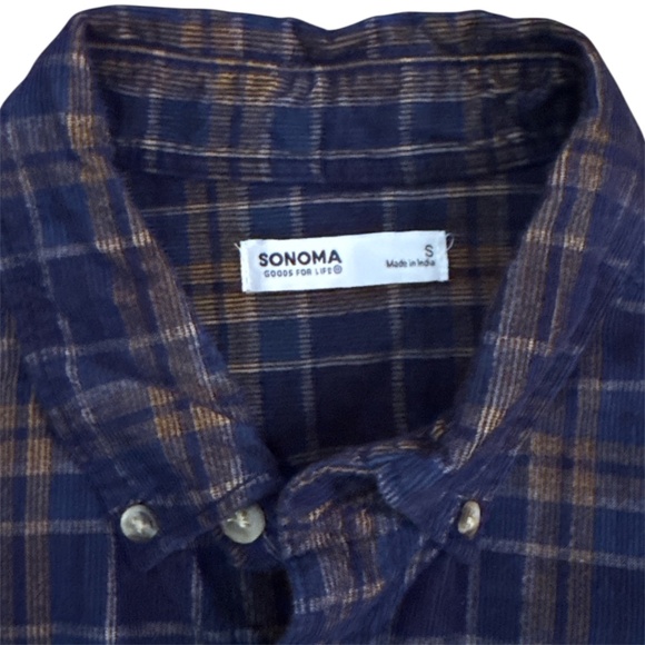 Men's Sonoma Corduroy Button-Up Shirt, Small, Navy & Tan, NWOT - Picture 2 of 3